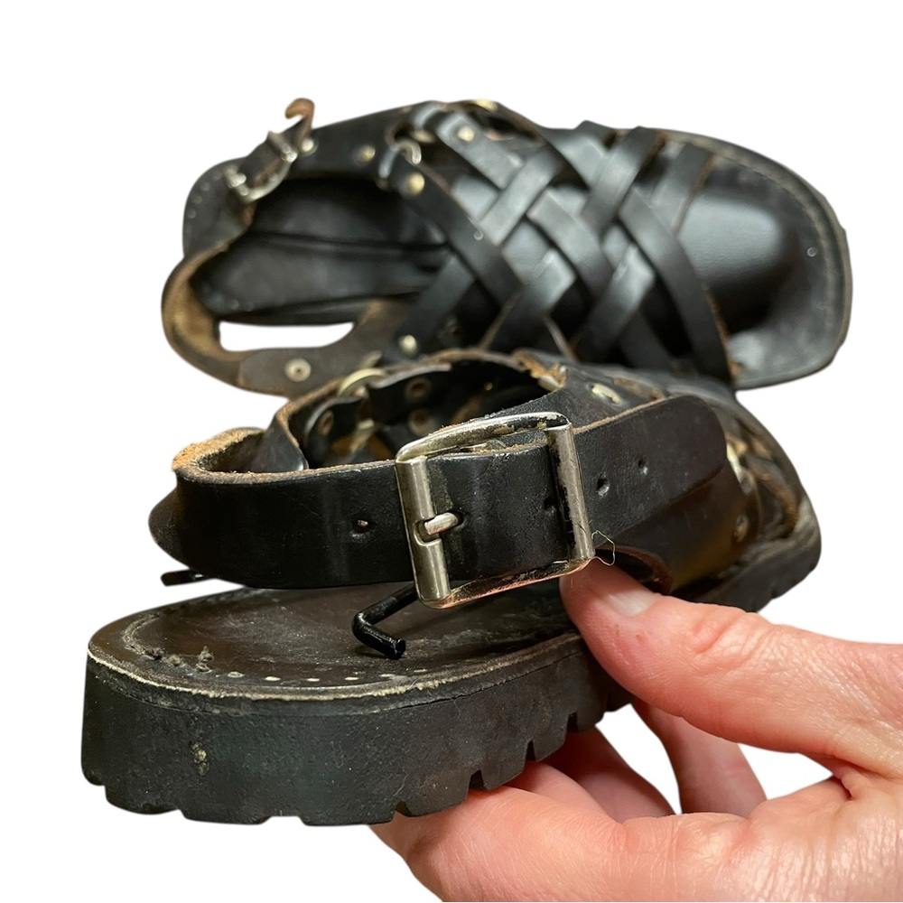 Black Italian Leather Sandals women's sz 10. rugged, well made. FREE SHIPPING - Picture 5 of 9